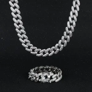 Collana Bracciale Maglia Cubana Iced Out Per Uomo Rame Micro Incastonatura Zirconia Gioielli Hip Hop Accessorio Oro Argento