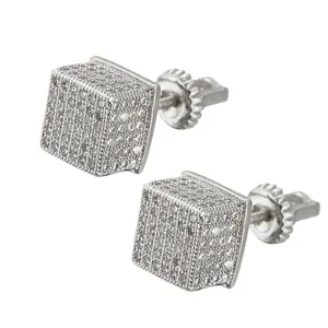 Hip-Hop-Quadrat-Ohrstecker mit Zirkonia und Schraubverschluss in Silber-Ausführung