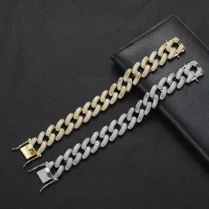 Bracciale a catena cubana da 20mm in oro e argento con micro-pavé di zirconi cubici luccicanti