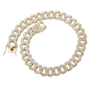 Collana a catena cubana 20mm placcata in oro hip hop con zirconi pavé scintillanti