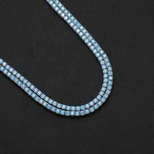 4mm Sea Blue Zirconia Tennis Chain Necklace Bracelet Copper Gold Silver Plated Hip Hop Fashion Jewelry For Men Women