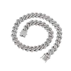 Men 13mm iced out silver Cuban link chain with rhombus pave cubic zirconia diamonds