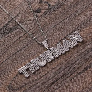 Iced Out Alphabet Pendant Necklace Stainless Steel Rope Chain Hip Hop Copper Zirconia Custom Letter Jewelry For Men Women
