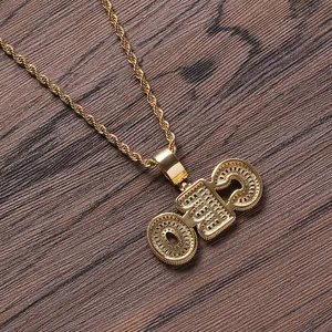 Gold-plated CEO letter pendant necklace with shimmering zircon micro-inlay on rope chain