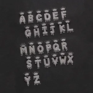 Hip Hop Krone Alphabet Anhänger Halskette Kupfer Gold Silber Plattiert Tropfen Buchstabe Halskette Mit Edelstahl Kordelkette Herren Damen Schmuck