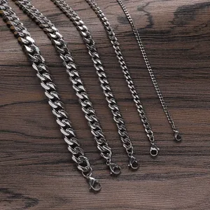 Detailed comparison of five different widths of silver stainless steel Cuban link chains