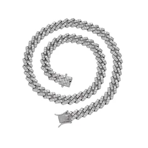 10mm silberne kubanische Kette mit Vollzirkonia-Besatz und sicherem Kastenverschluss