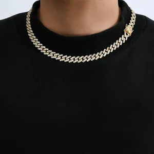 10mm vergoldete Panzerkette mit Zirkonia-Steinen im Hip-Hop-Stil für Männer und Frauen