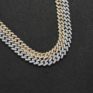 10mm zweifarbige Gliederkette im Cuban-Stil mit Zirkonia-Steinen in Gold und Silber