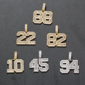 Hip Hop Iced Out Zahlen Anhänger Halskette Mit Edelstahl Kordelkette Kupfer Zirkonia Modeschmuck Für Damen Herren