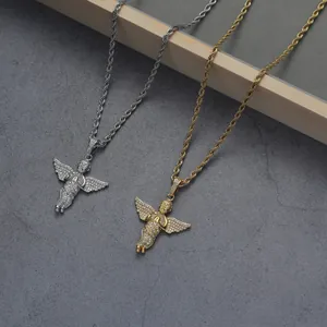 Hip-Hop-Cupid-Engel-Anhänger mit Zirkonia-Inlay an Drehkette in Gold und Silber-Optik