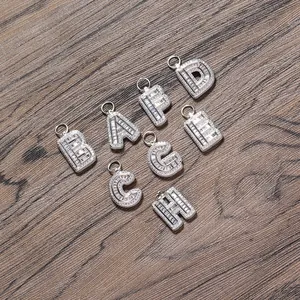 Collar de cobre plateado con letras iniciales A-H de circón estilo joyería hip hop