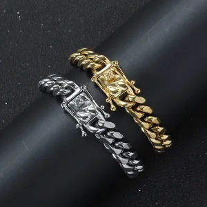Stainless Steel Hip Hop Cuban Link Bracelet Gold Silver Tone Thick Streetwear Chain Jewelry For Men Women