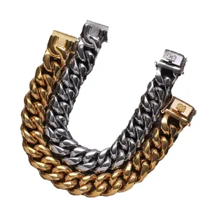 Chunky gold and silver Cuban link bracelets with textured clasp for hip hop style