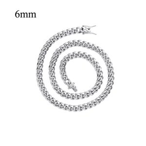 Detailed close-up of 6mm silver stainless steel Cuban link chain with secure box clasp