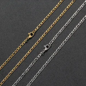 Goldene und silberne 3 mm Figaro-Halsketten aus Edelstahl mit Karabinerverschluss