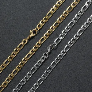 Stainless Steel Figaro Chain Necklace For Men Hip Hop Vacuum Plated Jewelry Classic Link Necklace Gold Silver Tone