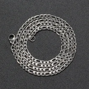 Hochglanzpolierte 3mm silberne Edelstahl Figaro Panzerkette mit Karabinerverschluss