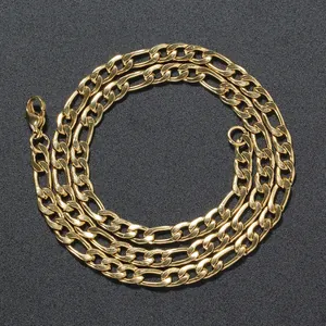 Golden 5mm Figaro link necklace for men with high-polish finish and lobster clasp closure