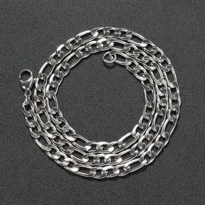 5mm silver Figaro link chain necklace for men in polished stainless steel with lobster clasp