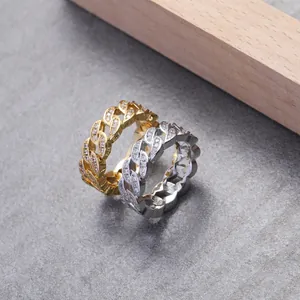 Hip Hop Men Cuban Link Ring Paved AAA Zircon Hollow Design Finger Band Gold Silver Plated Personalized Fashion Jewelry