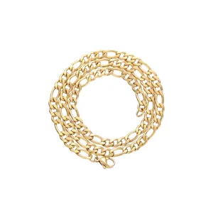 Detailed view of 5mm gold plated stainless steel Figaro chain with secure lobster clasp