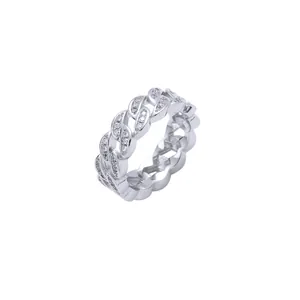 Silver cuban link ring for men with 7mm iced out cubic zirconia pavé detailing