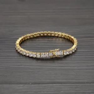 Classic 4mm square-cut zircon tennis bracelet with gold plating and secure clasp