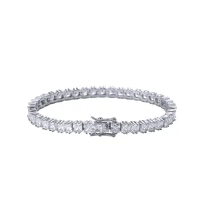 Silver 4mm square-cut cubic zirconia tennis bracelet with secure fold-over clasp