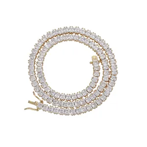 4mm square zircon tennis necklace in gold plating with secure double-lock box clasp