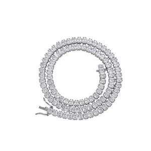 Silver 4mm square-cut tennis chain with micro-paved princess stones and security clasp
