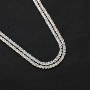 Double row tennis necklace with 4mm square-cut cubic zirconia and gold-plated 4-prong setting