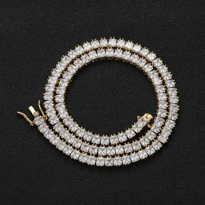 Close-up of 4mm square zircon tennis chain with secure double safety clasp mechanism