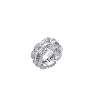 Anello hip hop a tre strati in zircone argentato per uomo, gioielli moda industriale