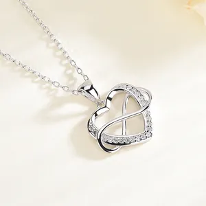 925 Sterling Silver Heart Infinity Pendant Necklace With Zirconia Elegant Romantic Jewelry Gift For Women Valentine's Day