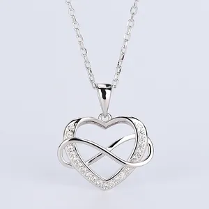 S925 sterling silver infinity heart necklace with sparkling zircon stones in polished finish