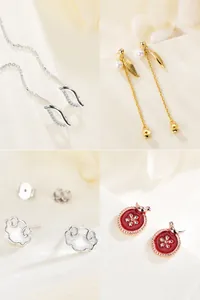 Detailed collection of four minimalist 925 silver earrings with pearls and crystals