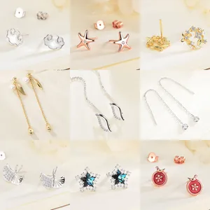 Assorted S925 sterling silver stud earrings set featuring zircon and pearl designs