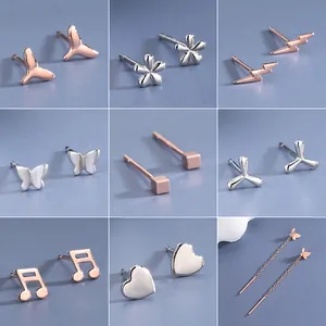 Minimalistische S925 Sterlingsilber Ohrstecker und Ohrhänger mit Herz- und Musikmotiven