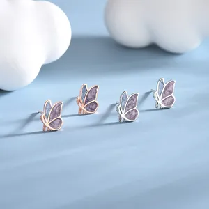 Minimalist S925 Sterling Silver Butterfly Stud Earrings For Women Korean Ins Style Enamel Gradient Forest Earring Jewelry