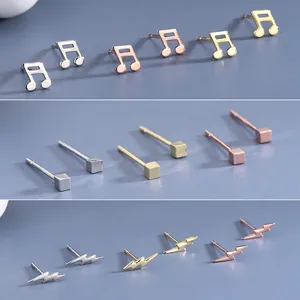 S925 Sterling Silber Musiknoten und Blitz Ohrstecker in Gold, Silber und Roségold Finish