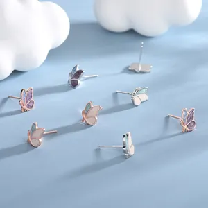Elegant leaf and butterfly S925 silver stud earrings in multiple pastel colors