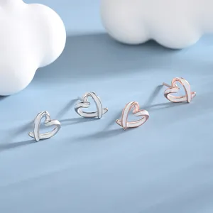 Minimalist S925 sterling silver heart stud earrings with enamel finish in silver and rose gold