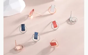Detailed set of geometric S925 silver stud earrings in rose gold and silver finishes