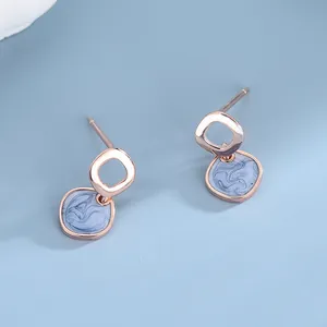 925 Sterling Silver Geometric Stud Earrings Marble Texture Enamel Drip Glaze 3D Polished Women Fashion Jewelry Accessory