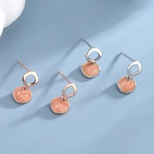 Sterling silver square marble enamel dangle earrings in rose gold and silver finish