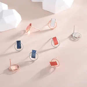 Minimalist S925 sterling silver geometric round stud earrings in multiple colorful finishes