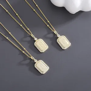 Elegant gold letter A B C pendant necklaces with sparkling zircon border for women