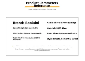 Detailed specification chart for S925 sterling silver minimalist geometric earrings