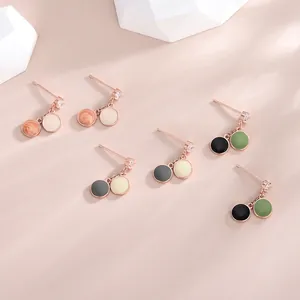 Elegant S925 silver rose gold earrings with colorful enamel geometric double rings